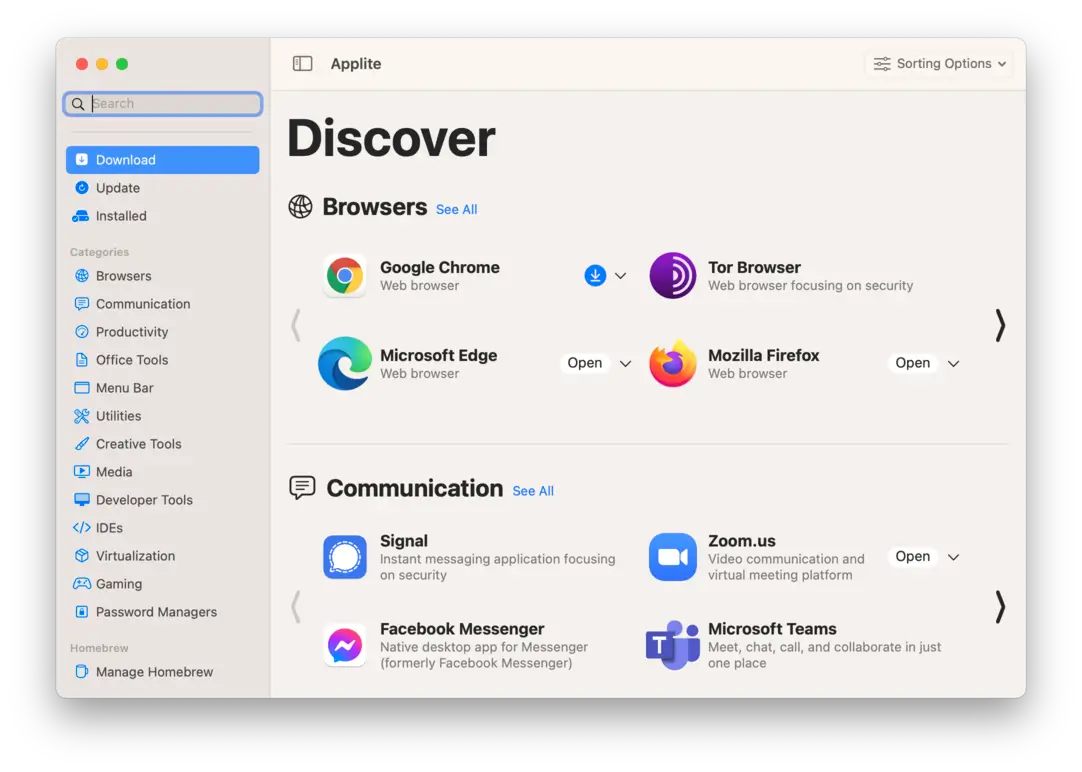 Applite user interface