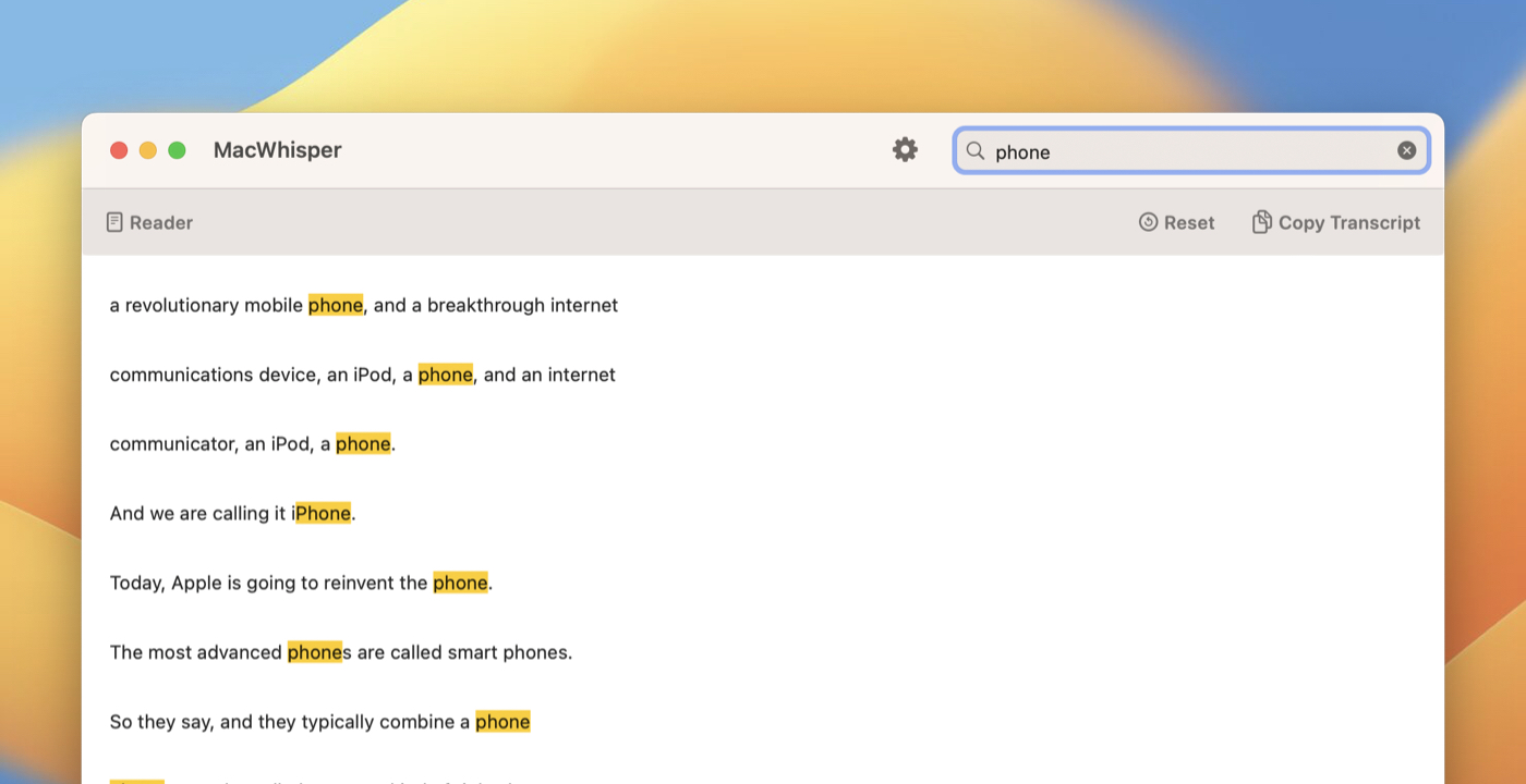 MacWhisper - Free Local Audio Transcription for Mac user interface