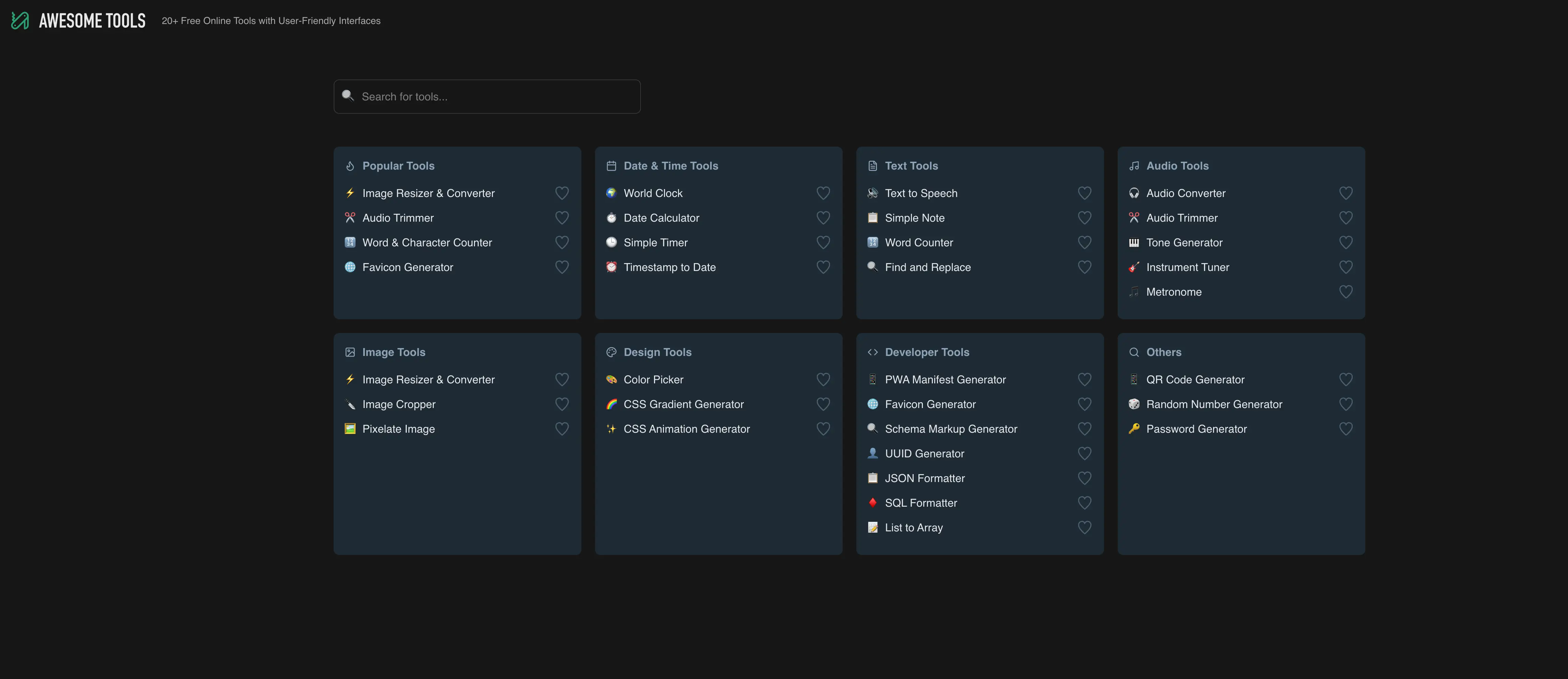 Awesome Tools user interface